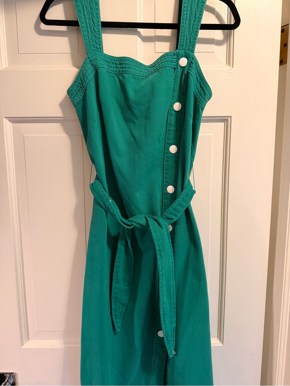 Maeve by Anthropologie Teal Green Button-Front Midi Dress with Self-Tie Waist